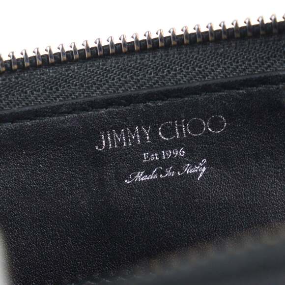 JIMMY CHOO Calfskin Leather Round Zip Wallet with Crystal Star Studs, Navy Bl... - Picture 10 of 11